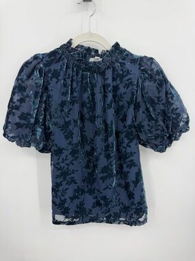 THML MARLEE VELVET TOP floral teal sz XS